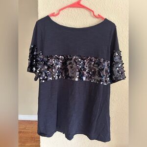 Banana Republic Blue Sequin Short Sleeve T-Shirt